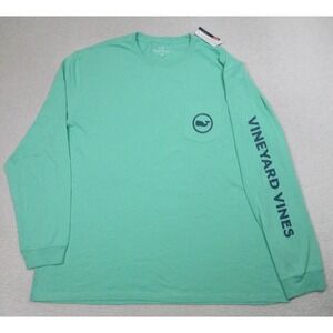 NWT Vineyard Vines Shirt Mens 2XL Green Foam Long Sleeve Whale Pocket Graphic